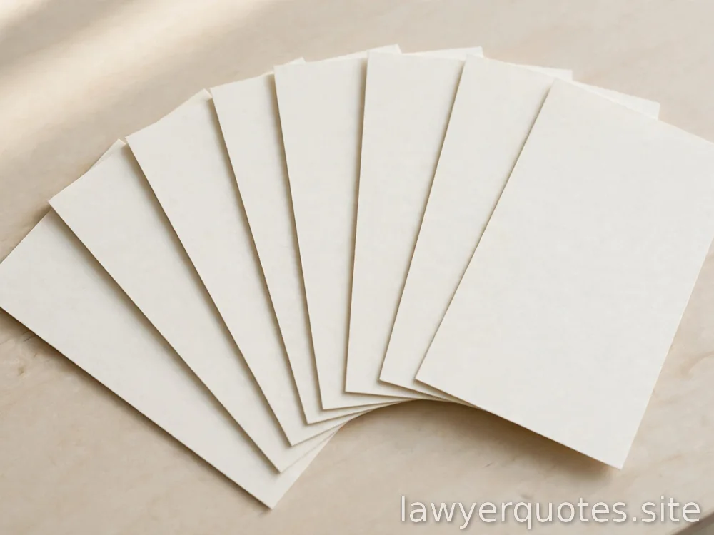 Blank referral-card-style papers fanned on a light desk (no legible text), orderly, no text