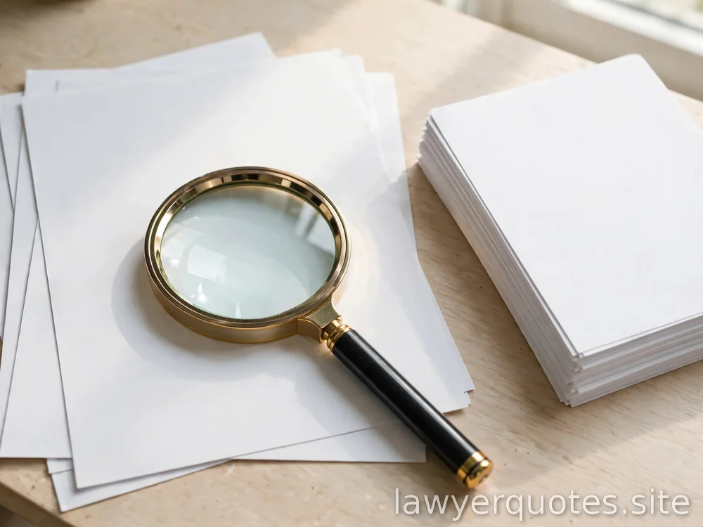 Magnifying glass over blank papers beside a simple list motif on a bright desk, no text