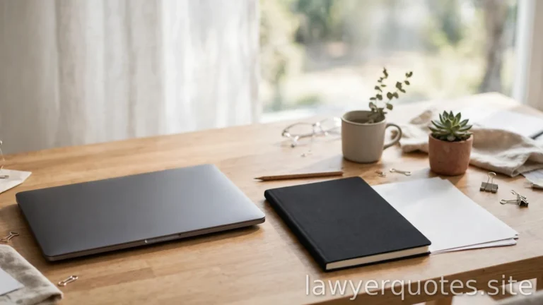 A clean desk with a closed laptop beside a blank notebook, research theme, bright daylight, no legible screen text