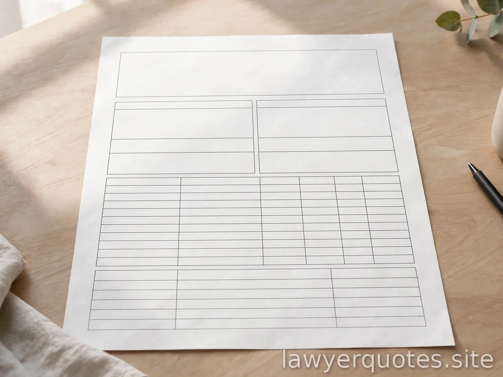 Blank invoice-form outline on a desk (no figures), calm neutrals, no legible text
