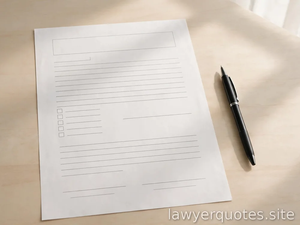 Blank agreement-form outline with a pen beside it on a calm desk, no legible text