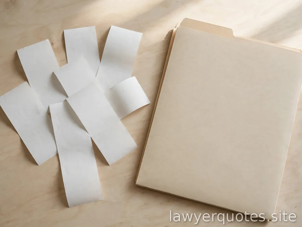 Blank receipt-style paper slips beside a folder on a light desk, no figures or text
