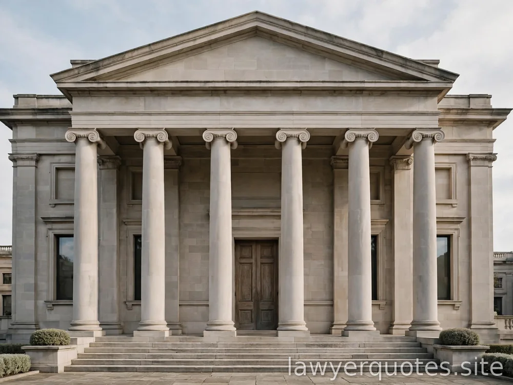 Empty courthouse-style columns in soft daylight, neutral, no people, no drama