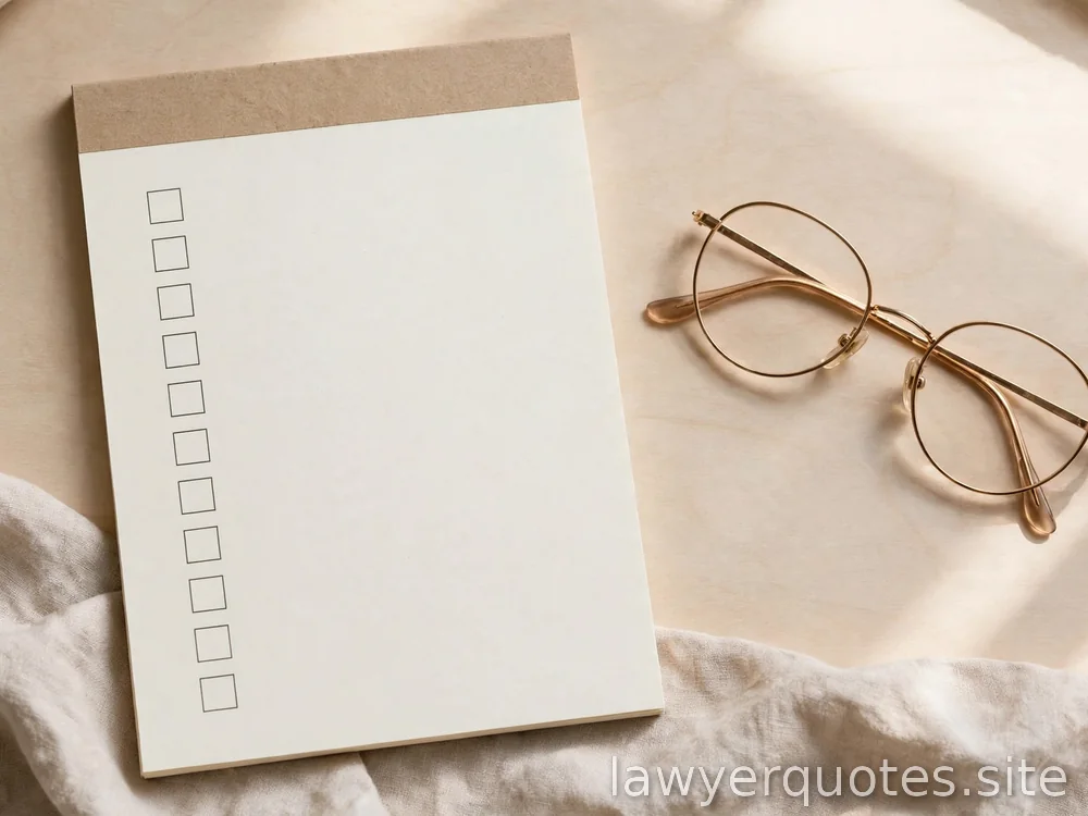 Blank checklist notepad beside reading glasses on a light desk, no legible text