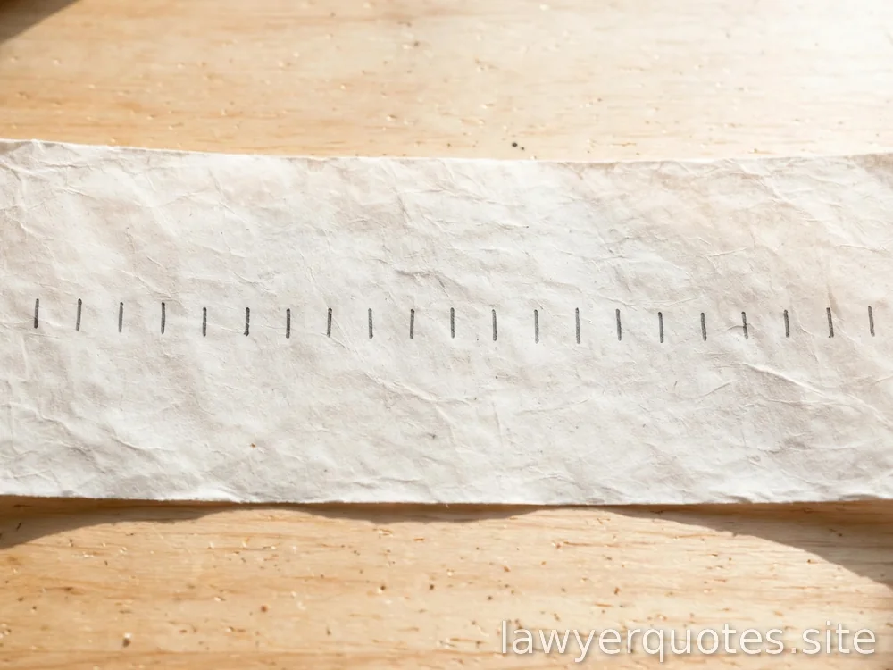 Close view of a blank timeline-style strip of paper with simple marks (no dates), bright desk, no text