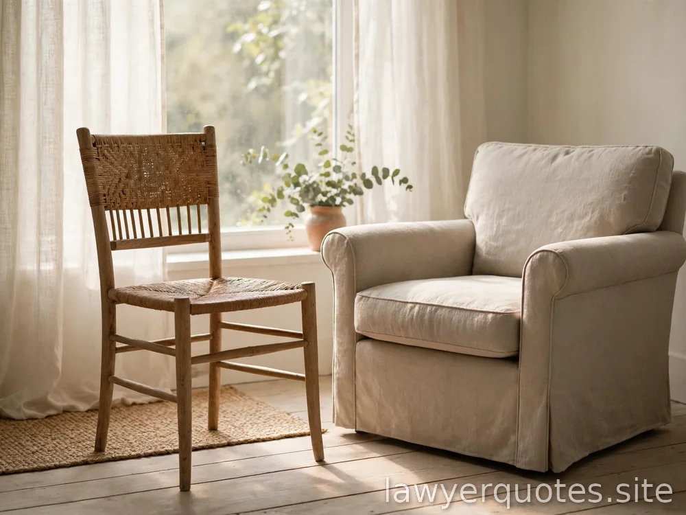 Two empty chairs in soft window light, gentle and calm, no people