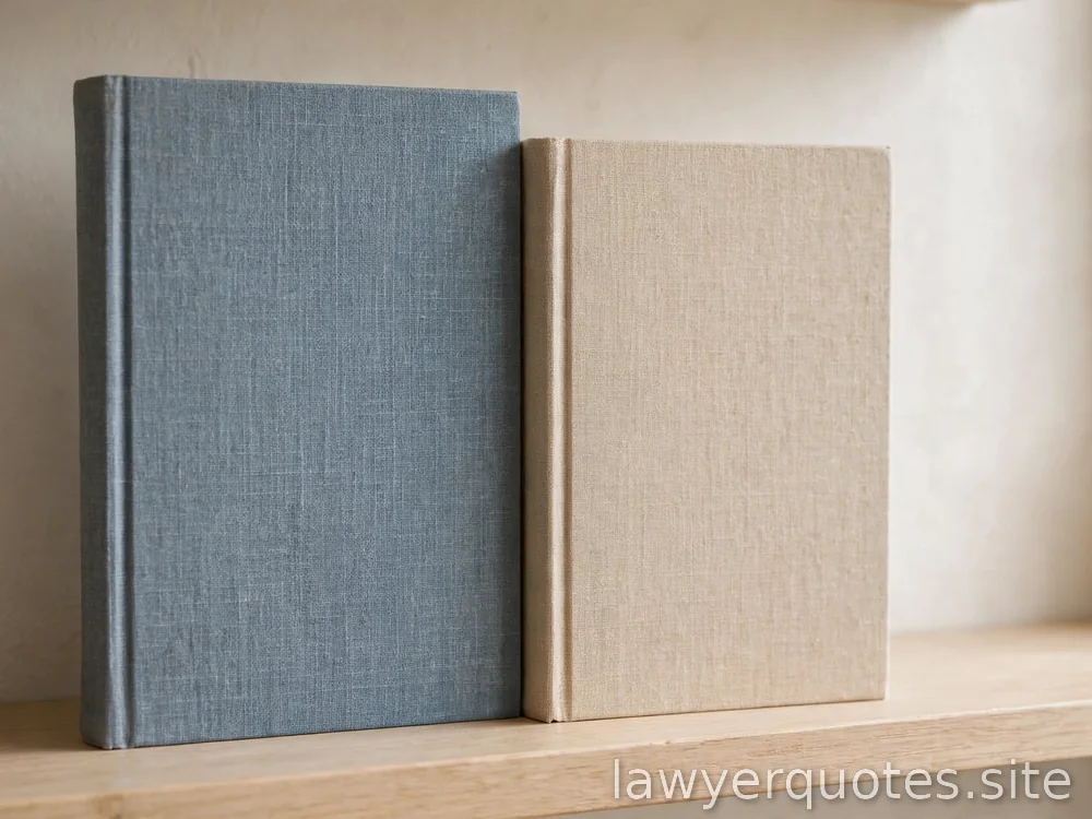 Two distinct blank books side by side on a light shelf, soft light, no legible text