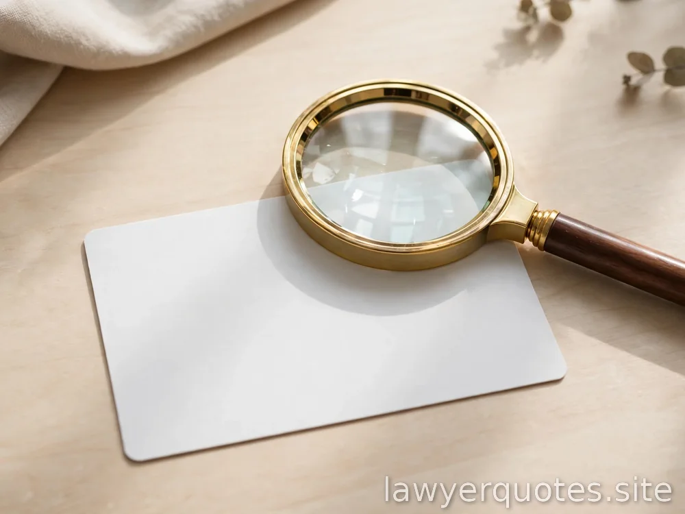 Magnifying glass over a blank credential-style card on a calm desk, no legible text