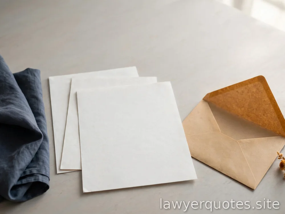 Blank letter-style papers beside an envelope on a light desk, no legible text