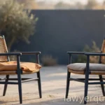 Two empty chairs facing each other in warm daylight, conversation motif, calm, no people