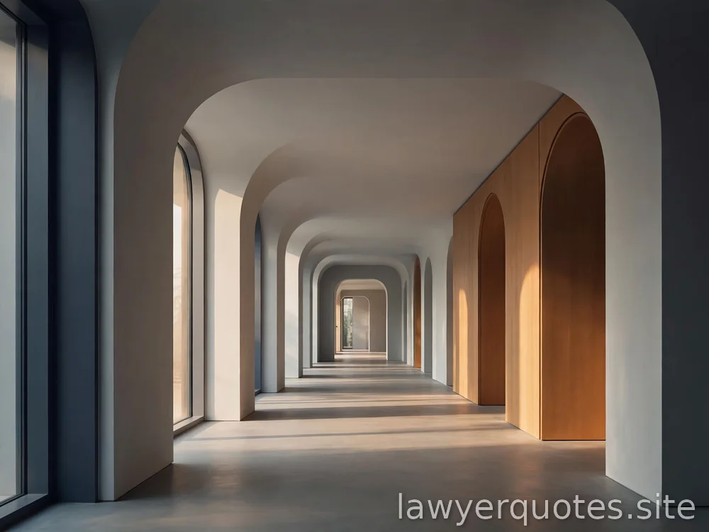 Empty sunlit corridor with soft architectural lines, calm and quiet, no people