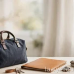 A small travel bag beside a closed folder on a bright desk, journey motif, no text