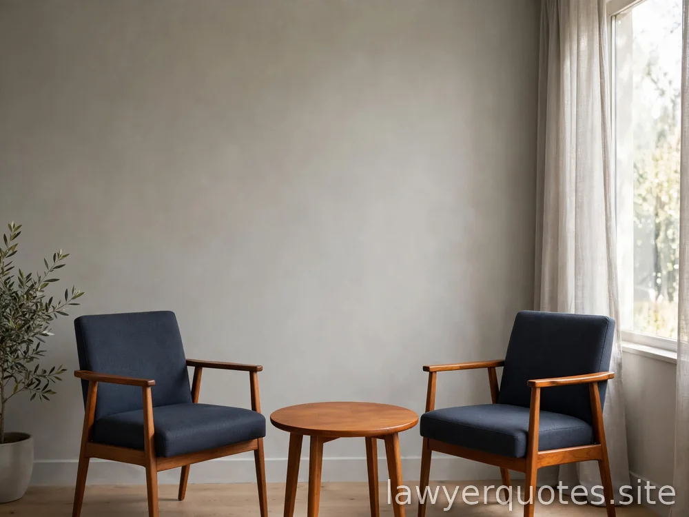 Two empty chairs across a small table in a bright room, calm meeting motif, no people
