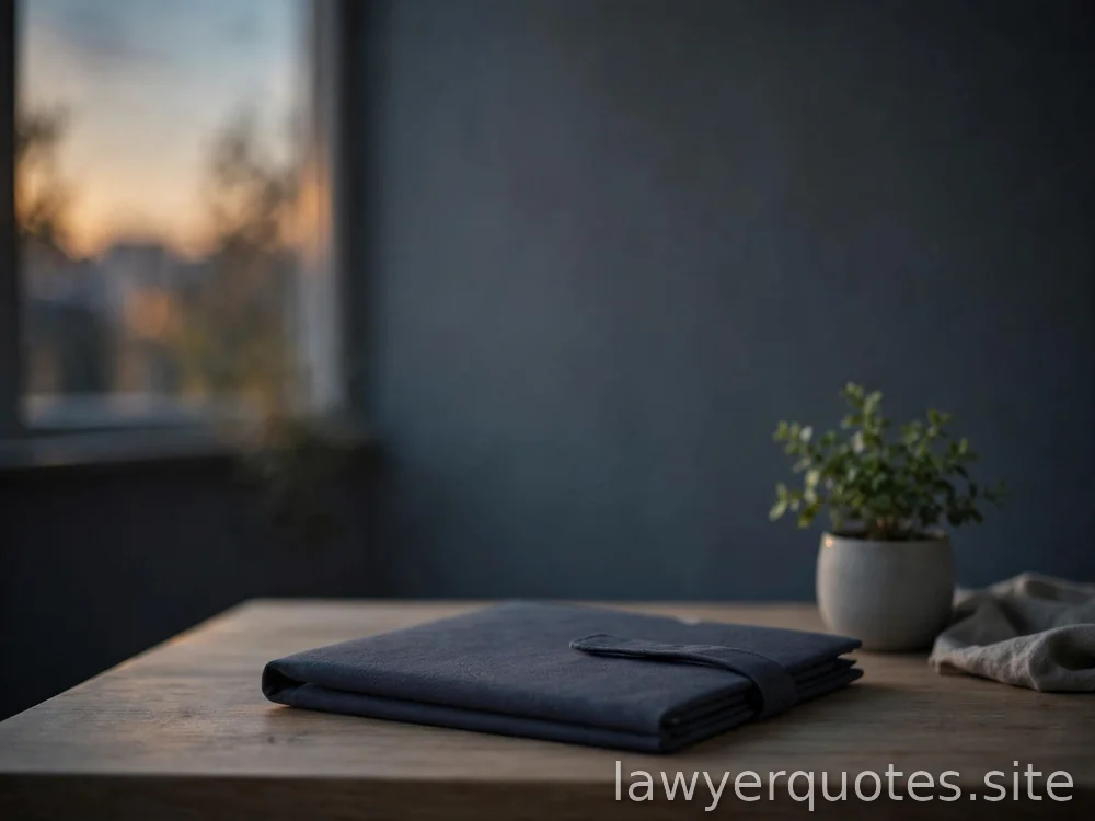 A quiet desk at dusk-soft light with a closed folder and a small plant, calm, no text